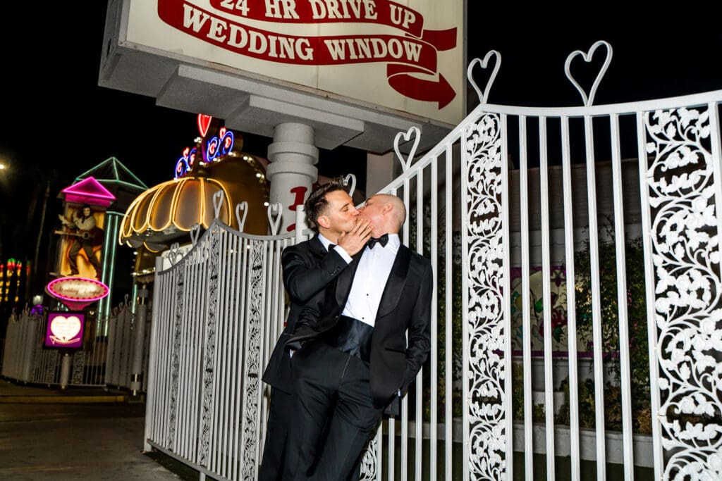 grooms at their unique and bold las vegas elopement