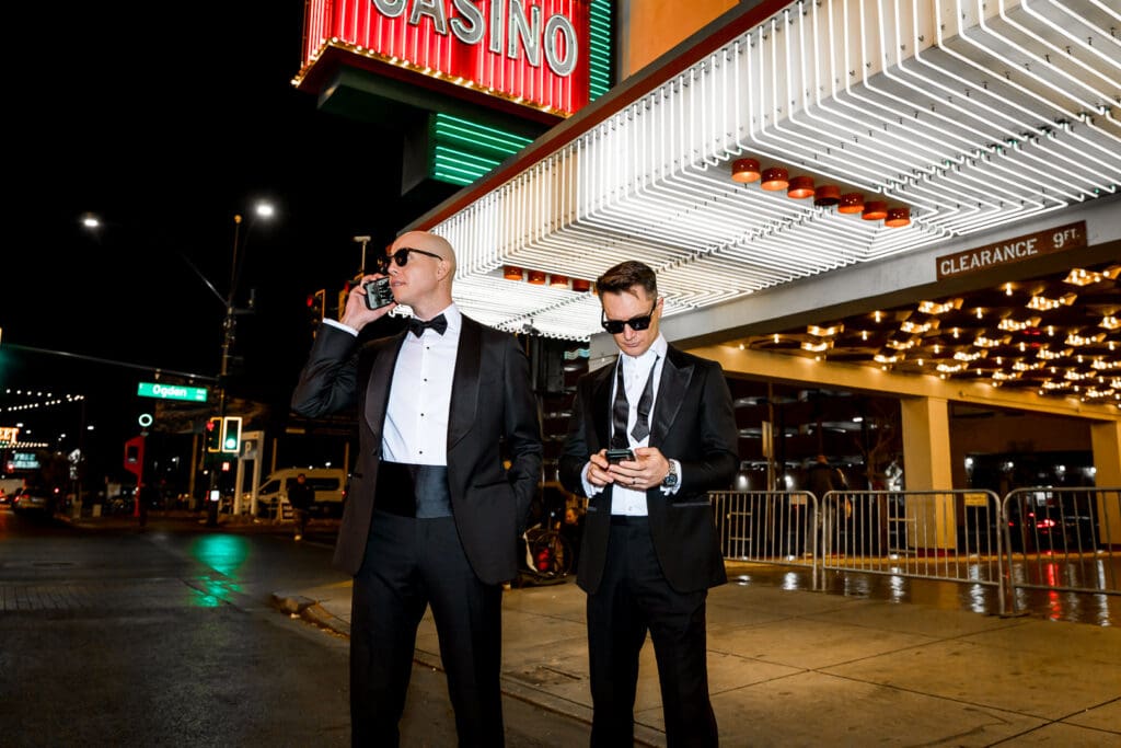 grooms at their dream fun and bold elopement in sin city