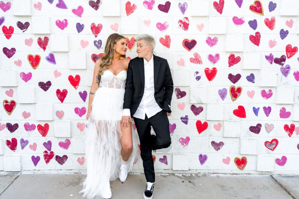 cute couple posing at the art district in las vegas