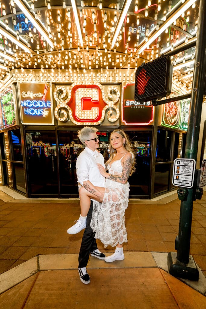 happy couple at fremont street 