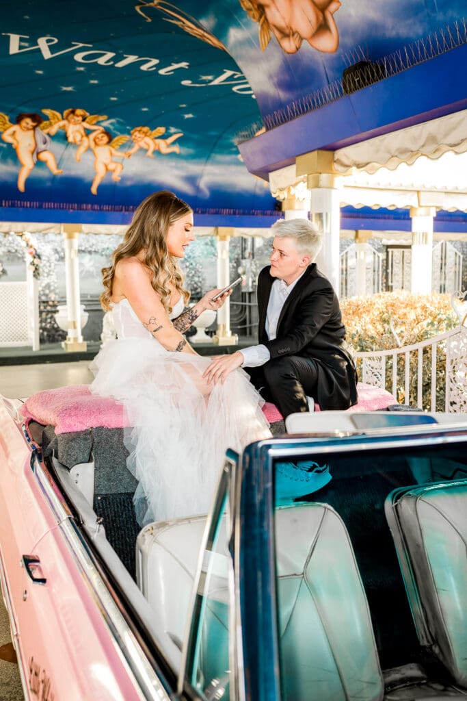 cute picture of the brides at their electric las vegas elopement 