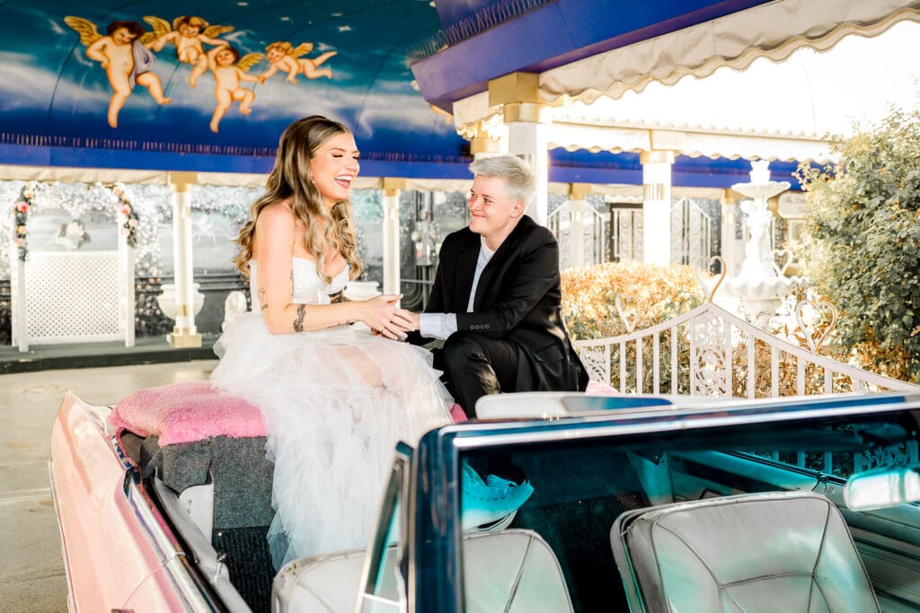 cute couple laughing during their elopement ceremony