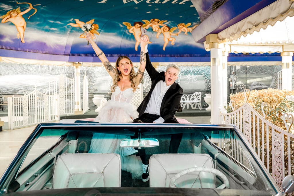 happy couple at their dream electric las vegas elopement