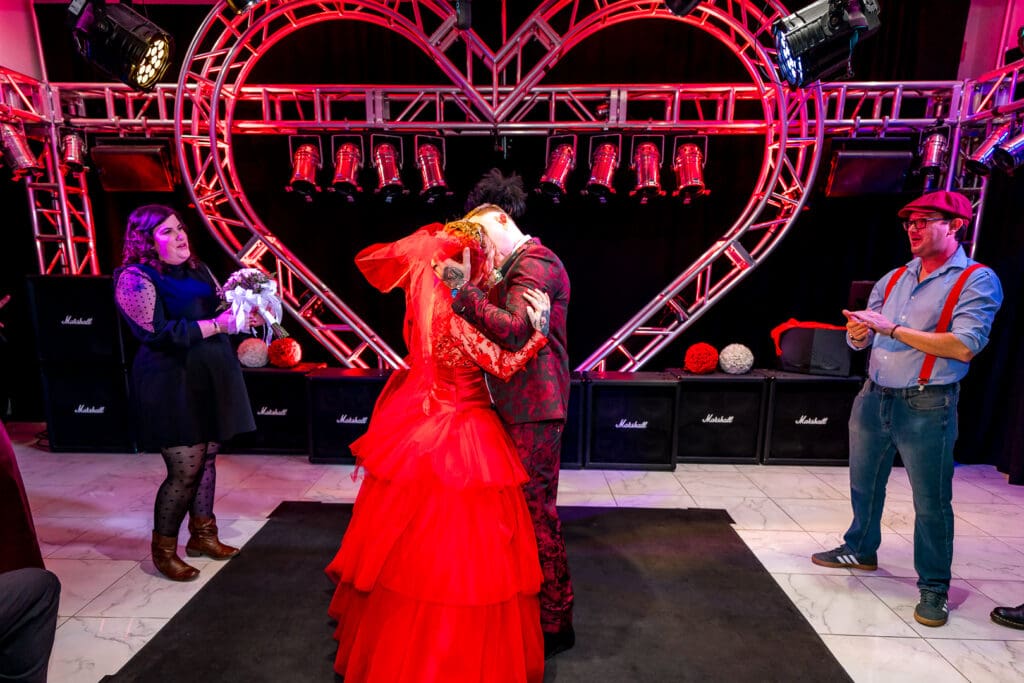 bride and groom kissing after their dream las vegas micro wedding ceremony