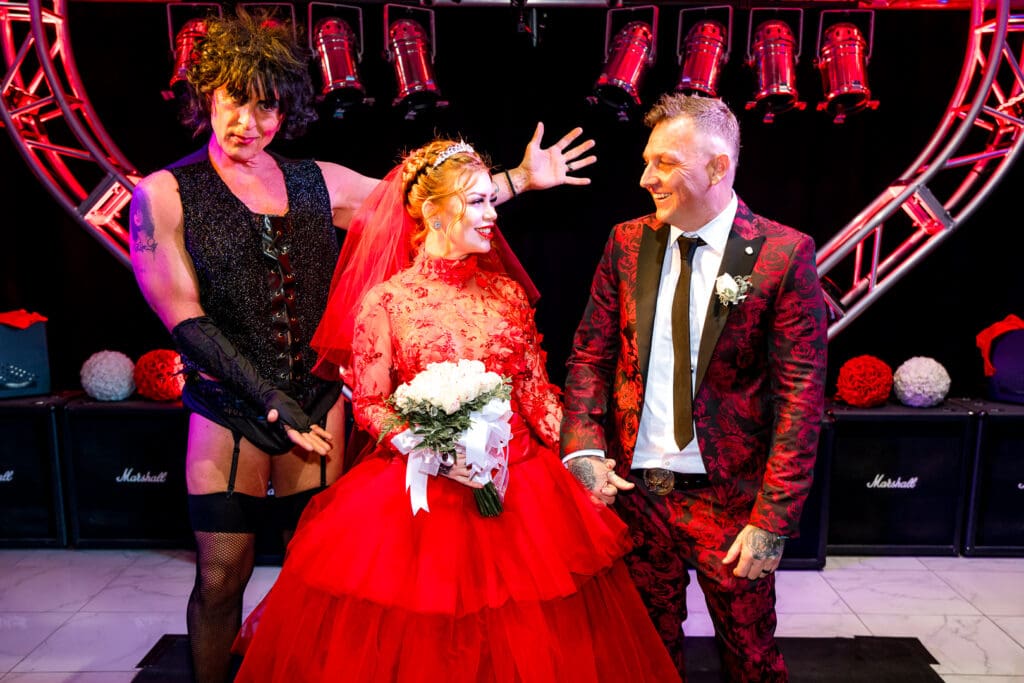 fun and playful picture of the newlyweds before heading to their reception