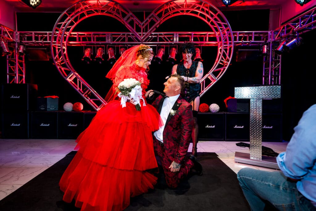 portrait of the bride and groom at their epic las vegas micro wedding 
