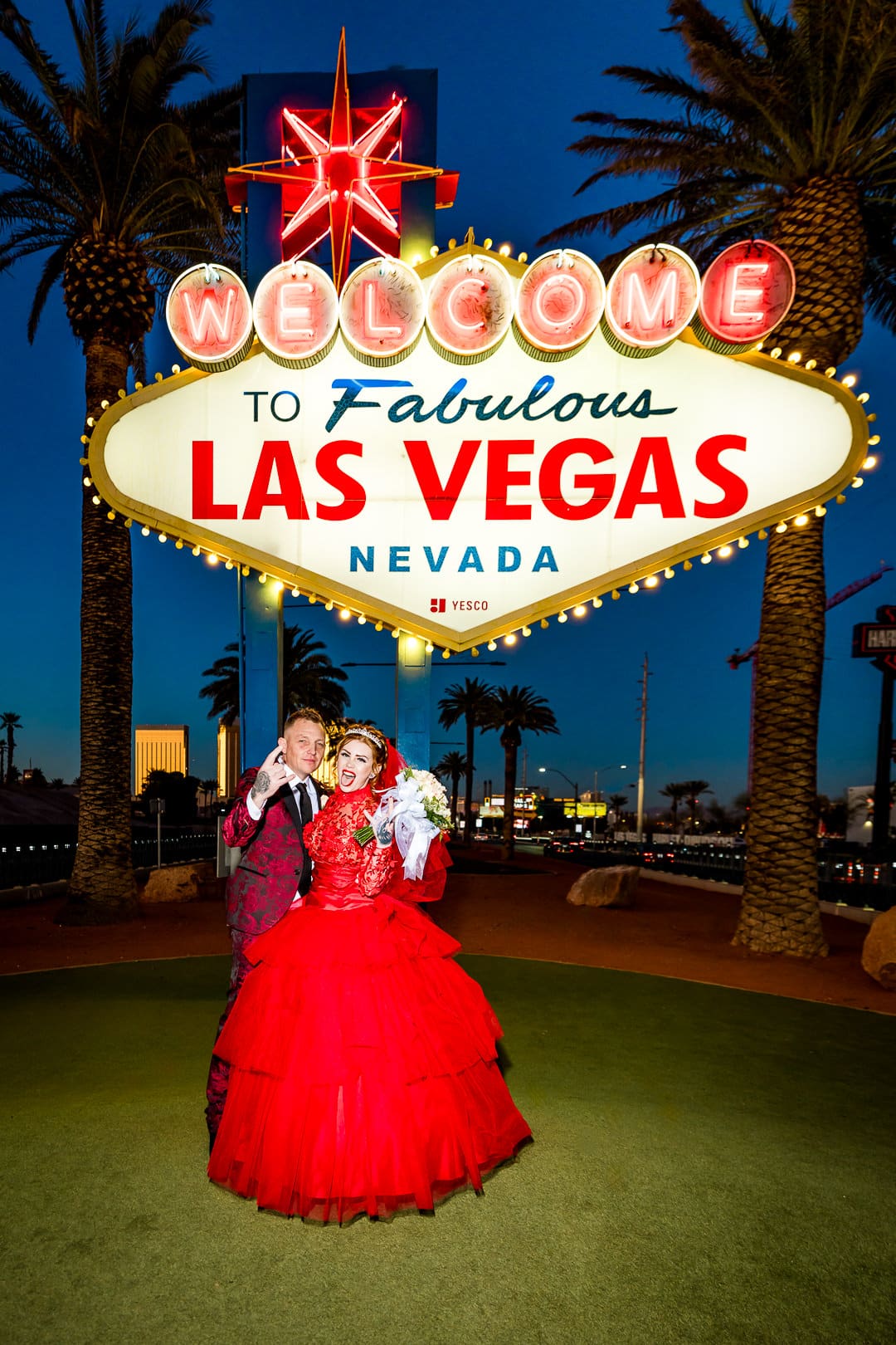 bride and groom at their funky las vegas micro wedding
