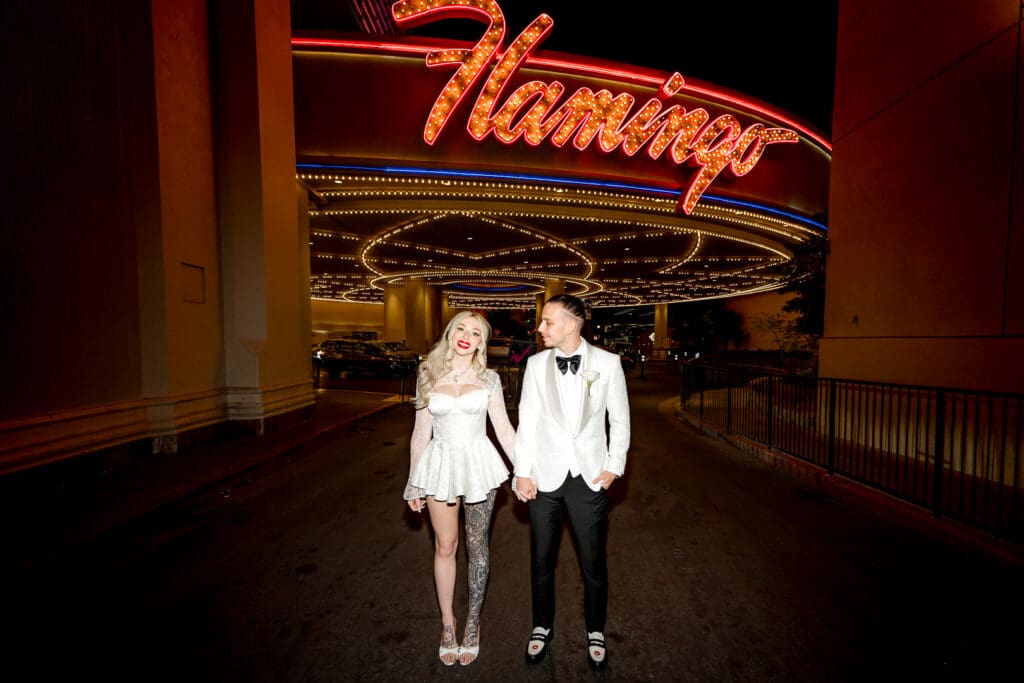 happy couple at their dream and iconic las vegas elopement
