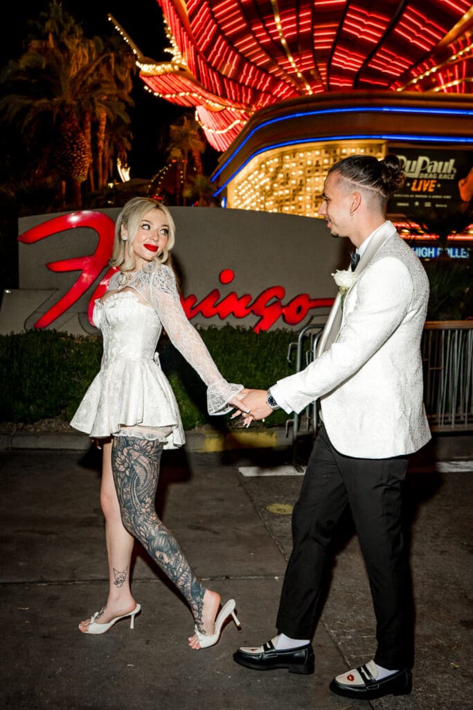 couple walking around DTLV during their photoshoot