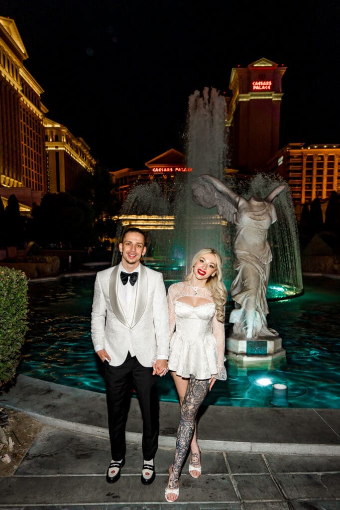 cute portrait of the newlyweds at their iconic las vegas elopement 