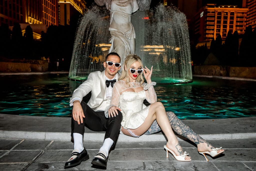 bride and groom at their iconic las vegas elopement