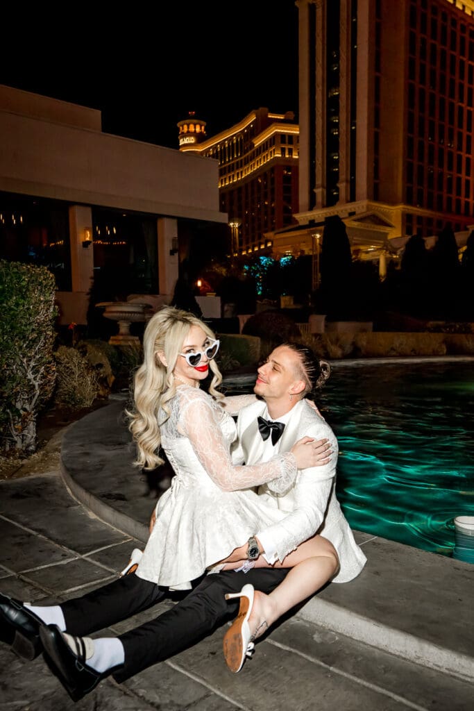 bride and groom kissing after their fun and eclectic ceremony 