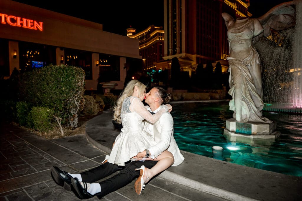 cute picture of the newlyweds kissing at caesars palace