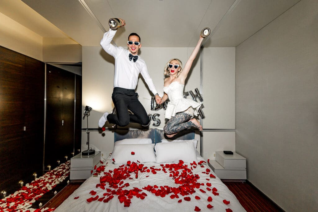 happy newlyweds having fun during their elopement