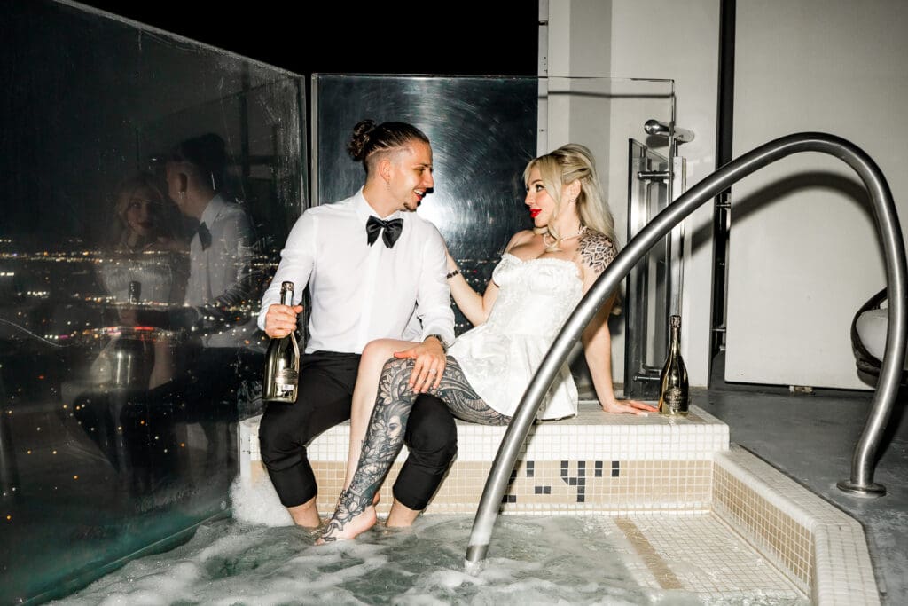 cute couple at their dream iconic las vegas elopement 