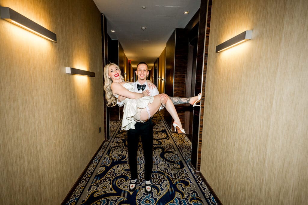 happy couple at their fun bridal portraits