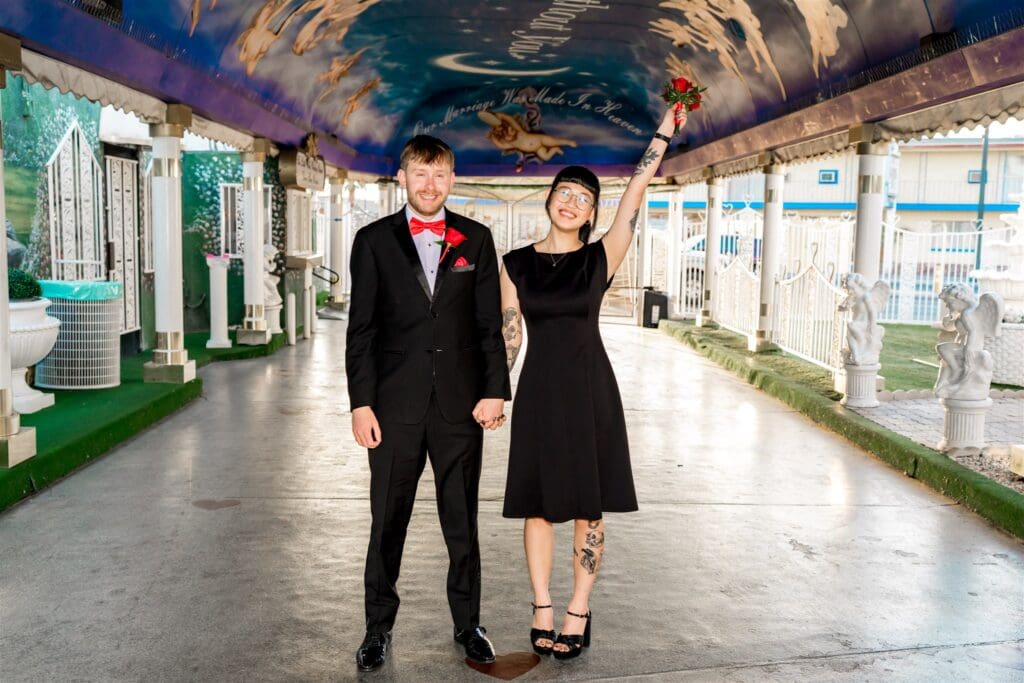 happy couple celebrating their elopement