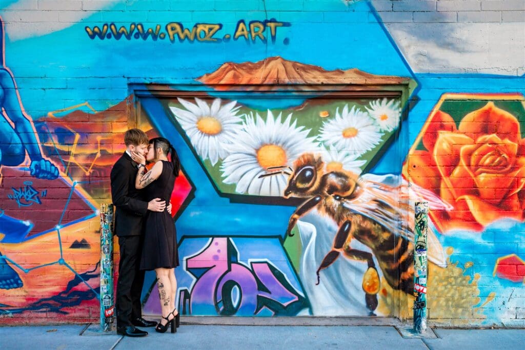 cute portrait of the newlyweds kissing