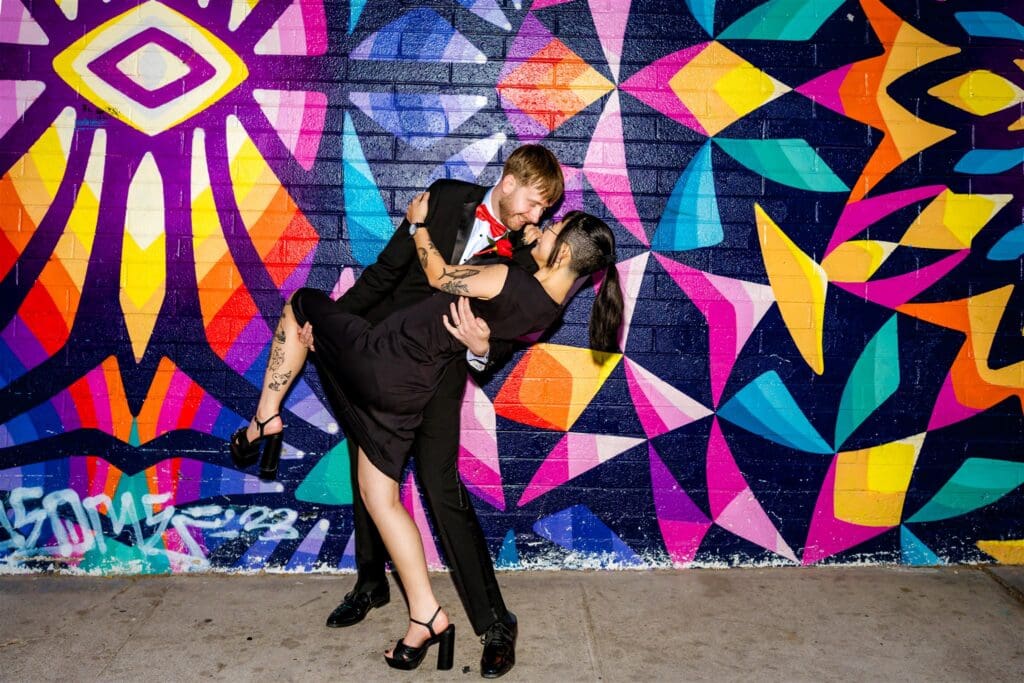 newly married couple kissing during their elopement photoshoot
