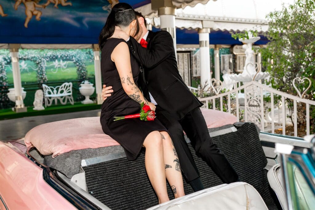 bride and groom kissing after their ceremony