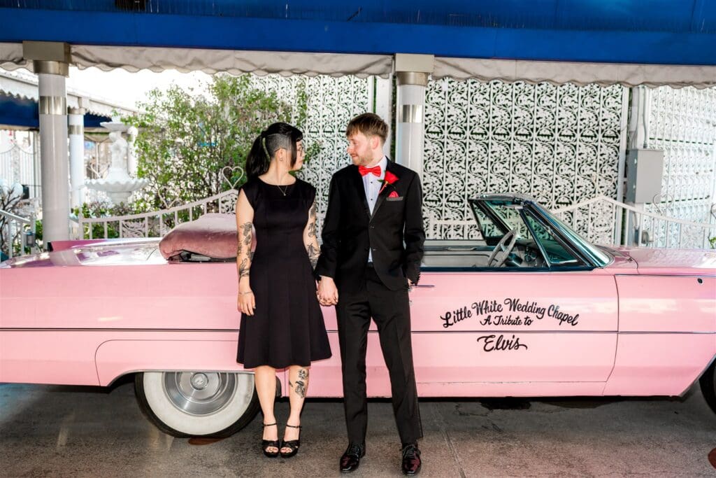portrait of the newlyweds looking at each other