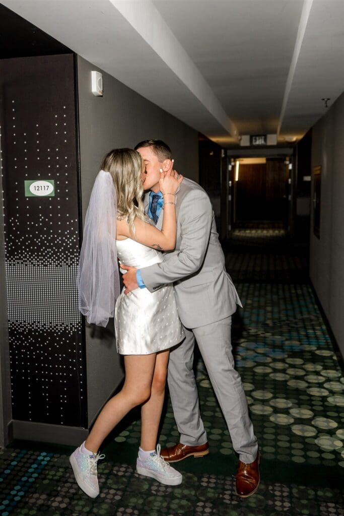 picture of the newlyweds kissing 
