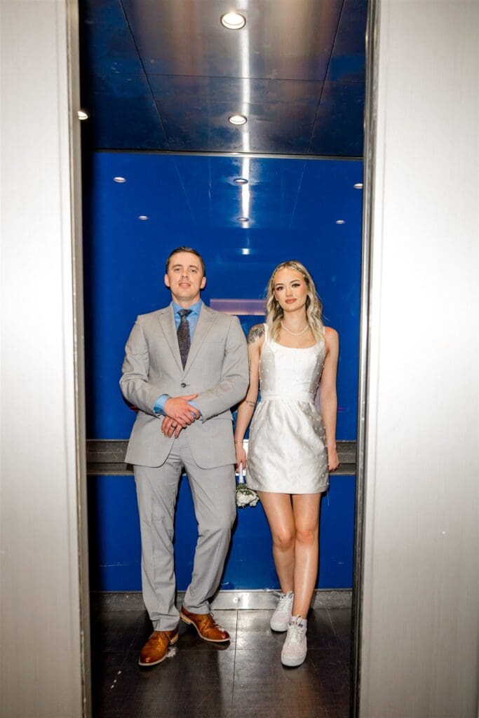 couple posing for the camera during their elopement photoshoot
