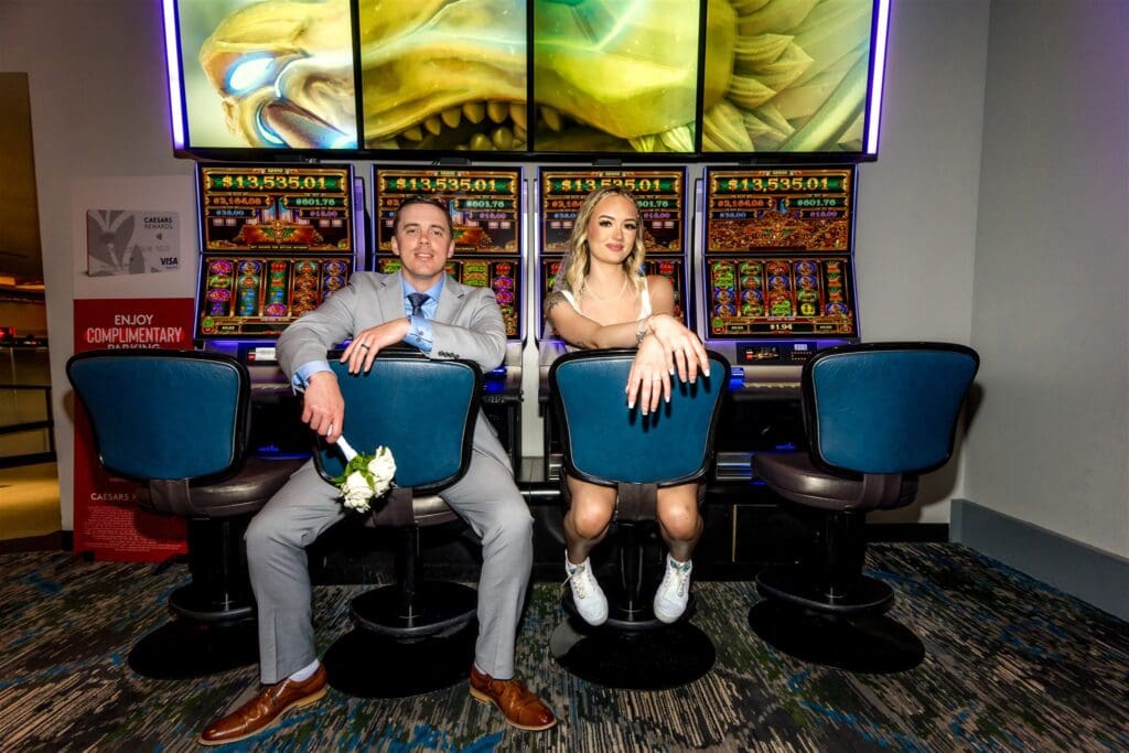 couple having the best time at their las vegas elopement