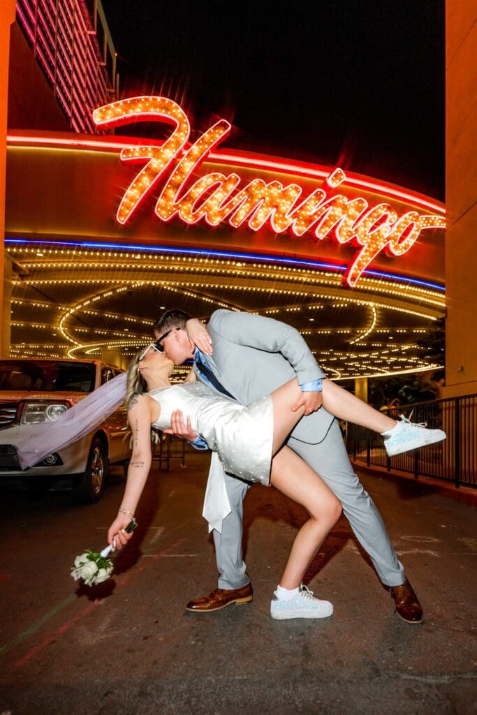 cute couple at their dream elopement in sin city