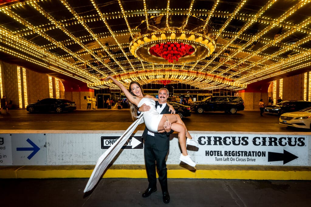 couple celebrating their dream elopement in vegas