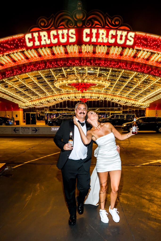 couple having the best time in vegas celebrating their elopement 