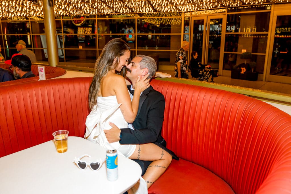 happy newlyweds celebrating with some drinks