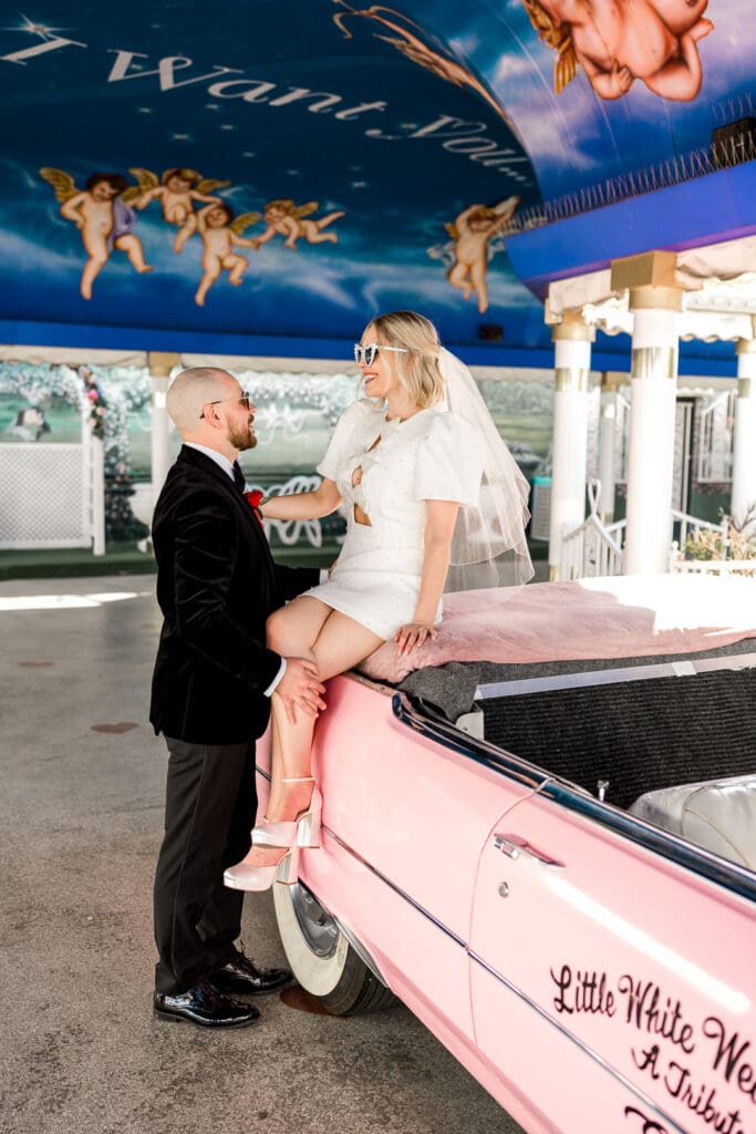picture of the newlyweds looking and laughing at each other