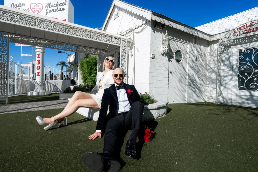 stunning portrait of the newlyweds at their wedding chapel