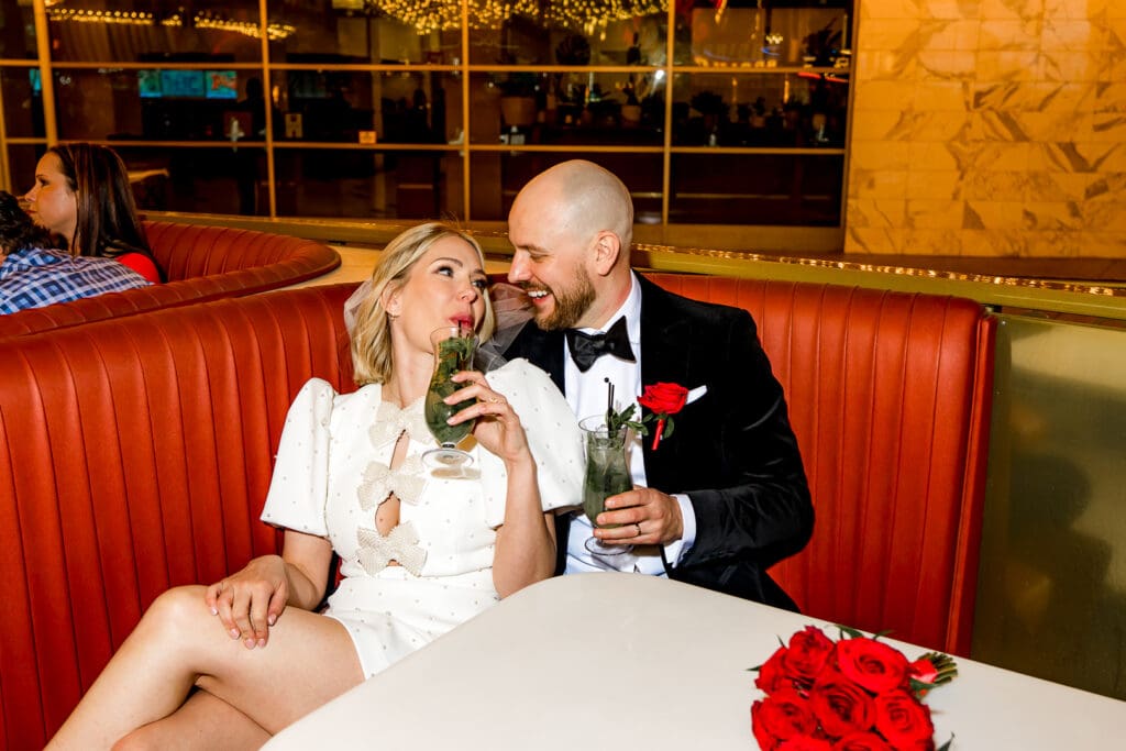 portrait of the newlyweds looking at each other