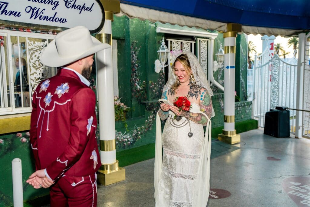 cute couple reading their vows at their ceremony