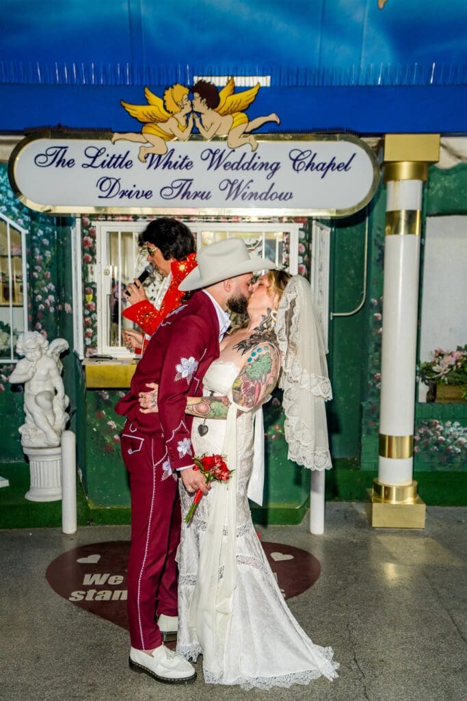 newlyweds kissing after their ceremony