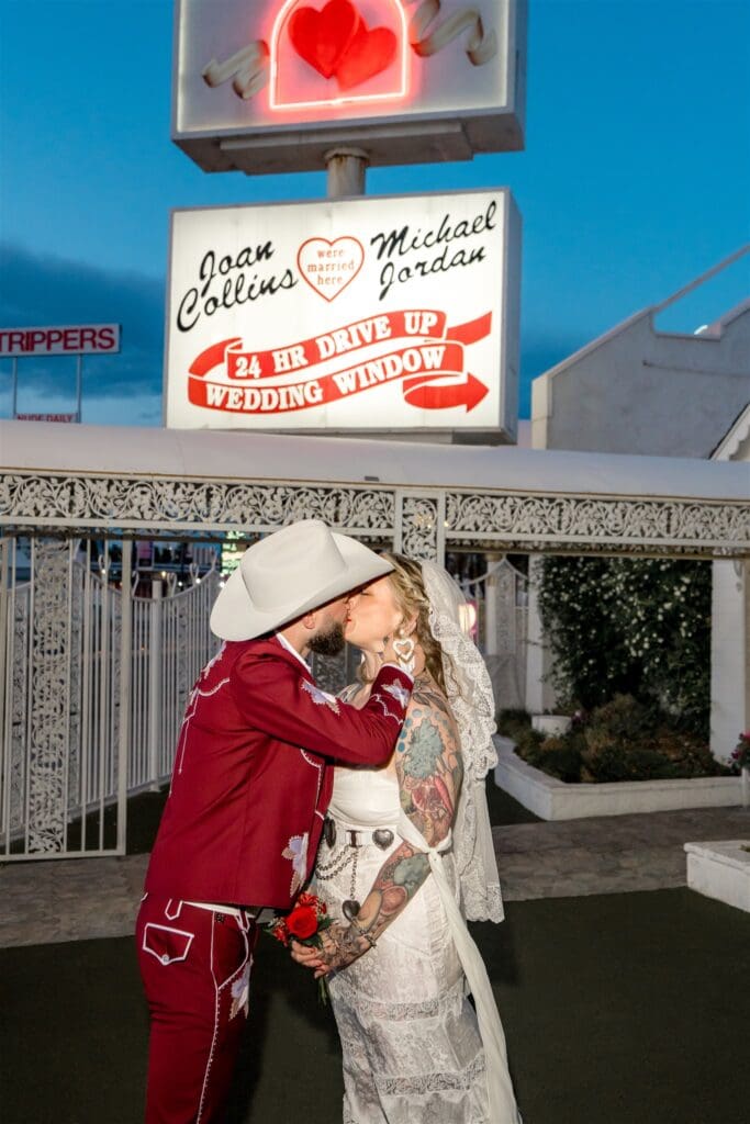 picture of the newlyweds kissing