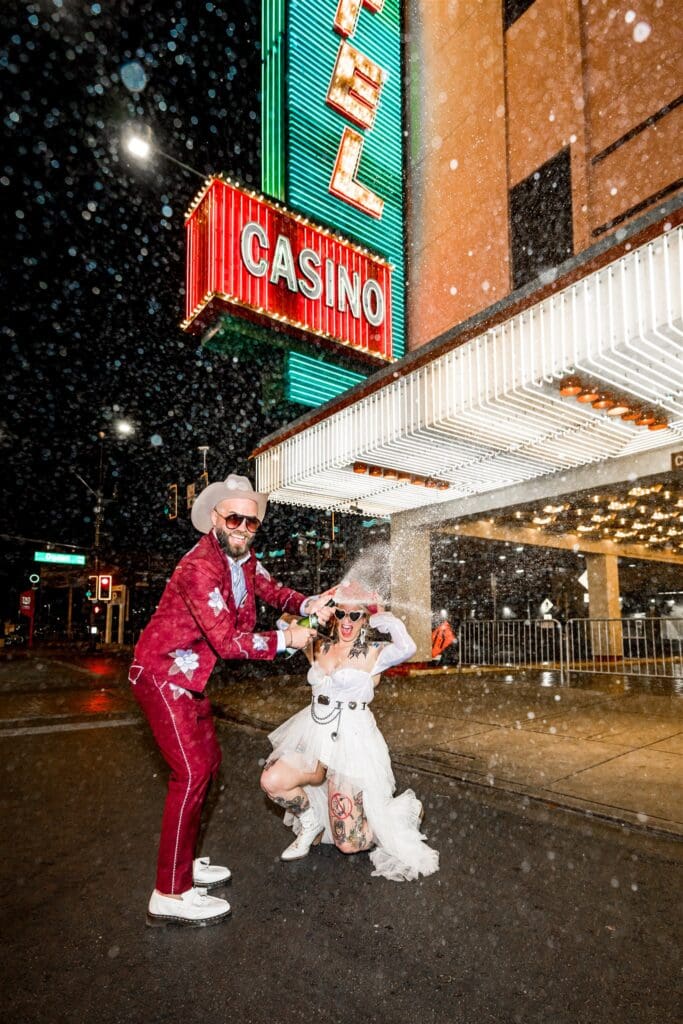 cute couple having the best time at their badass elopement