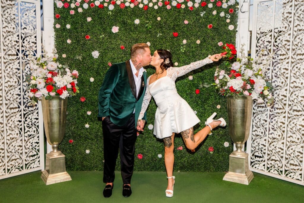 cute picture of the newlyweds kissing
