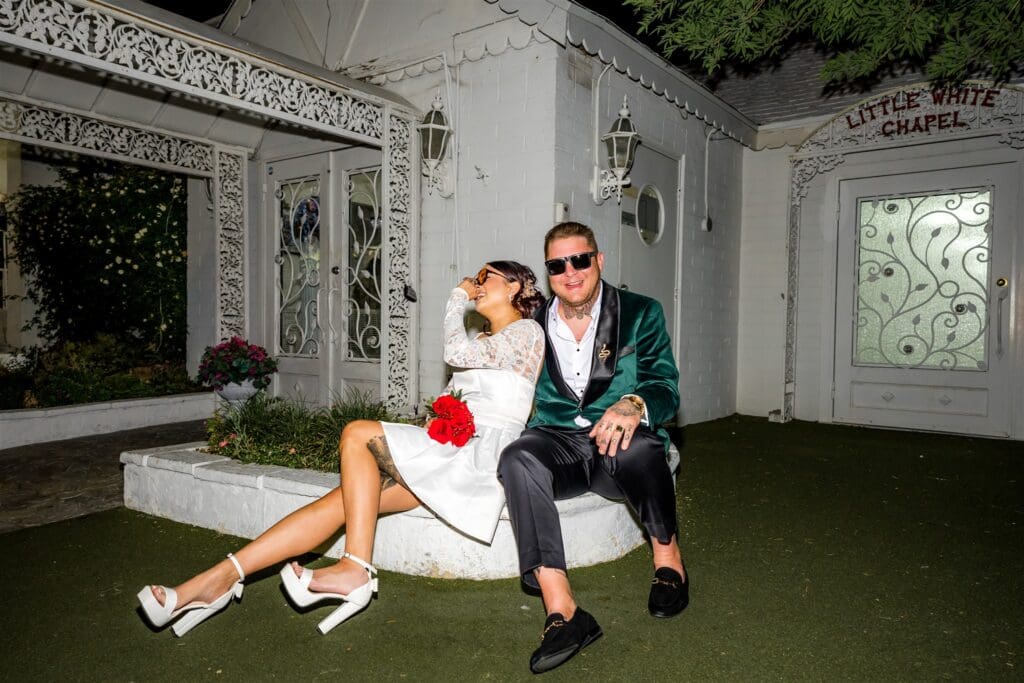 newlyweds laughing during their photoshoot