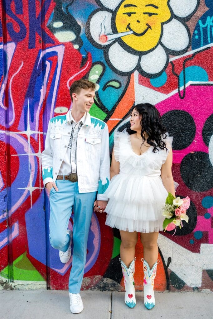 cute picture of the newlyweds at their dream elopement in Vegas
