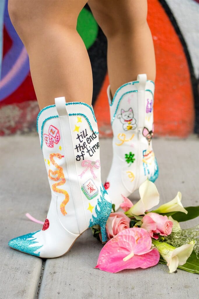 stunning custom boots the bride wore for her elopement