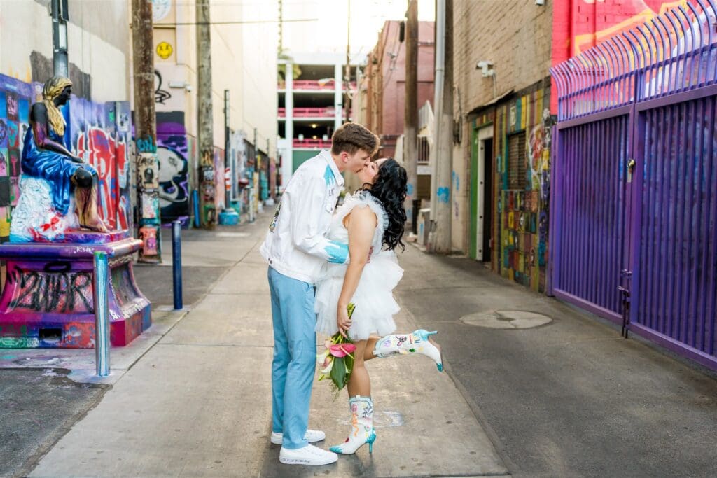 cute picture of the newlyweds kissing
