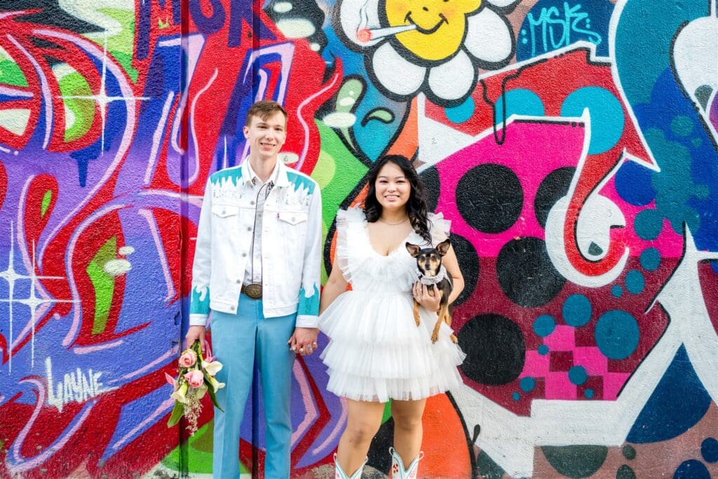 cute picture of the newlyweds and their dog