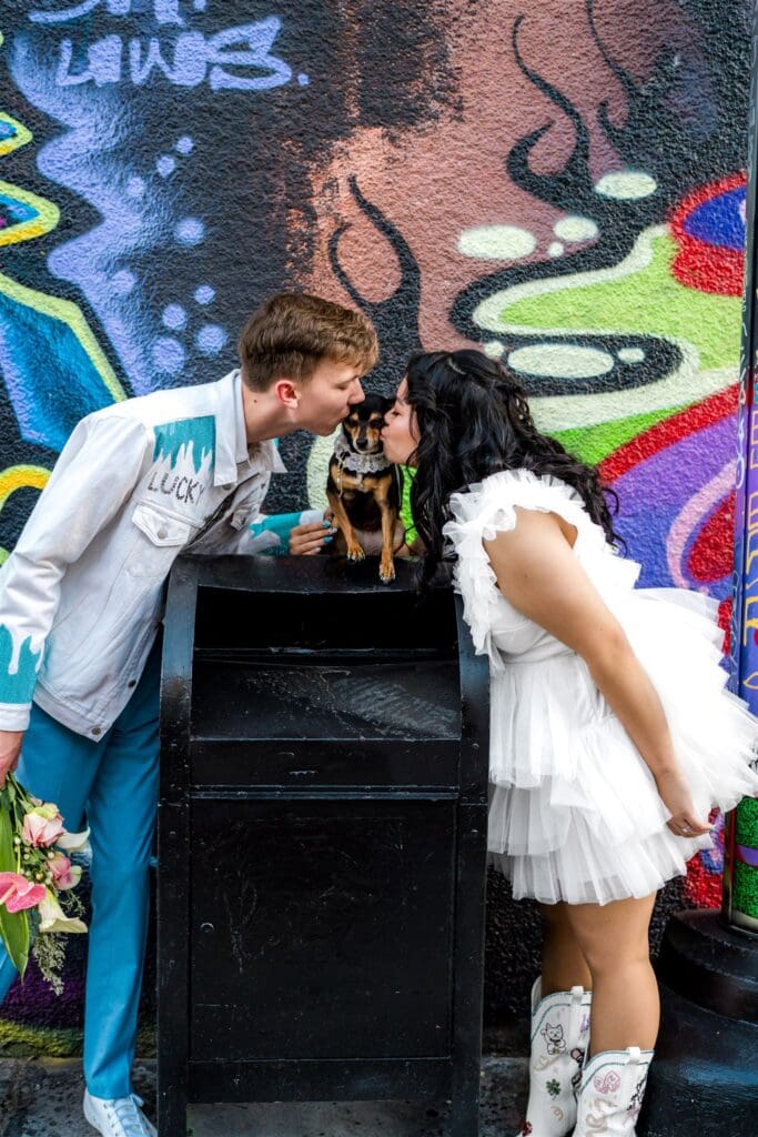 couple at their fun and iconic bridal portraits
