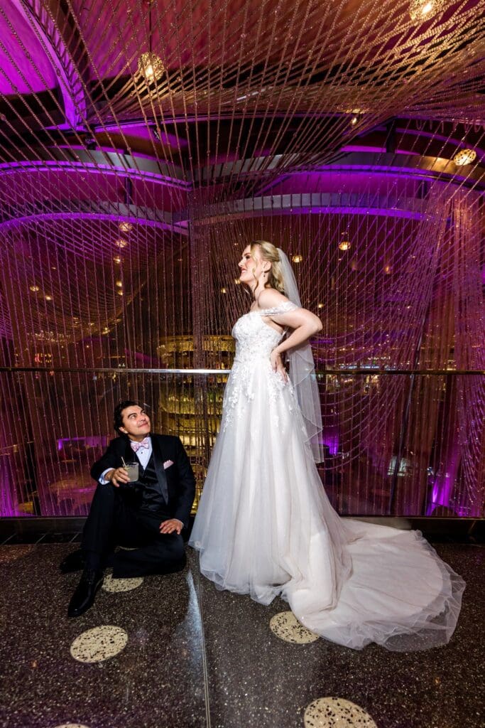 fun picture of the bride and groom at their dream vegas elopement