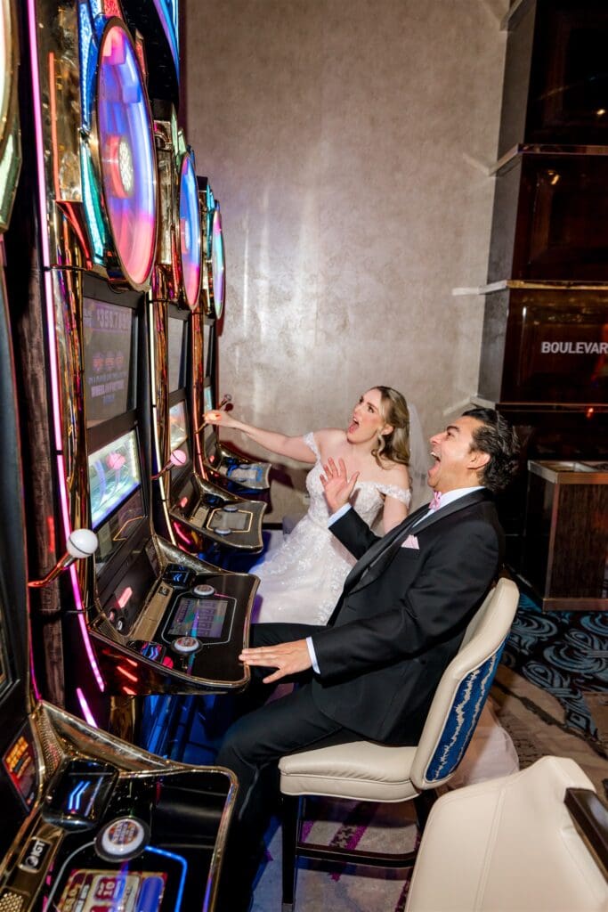 couple having the best time during their elopement in sin city