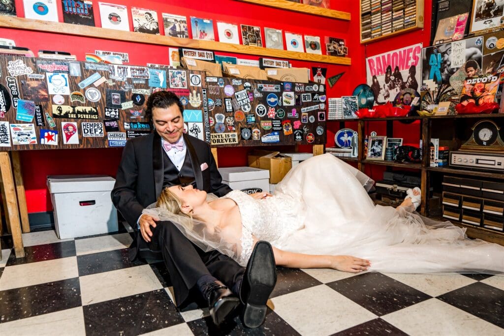 cute couple at their unique bridal portraits