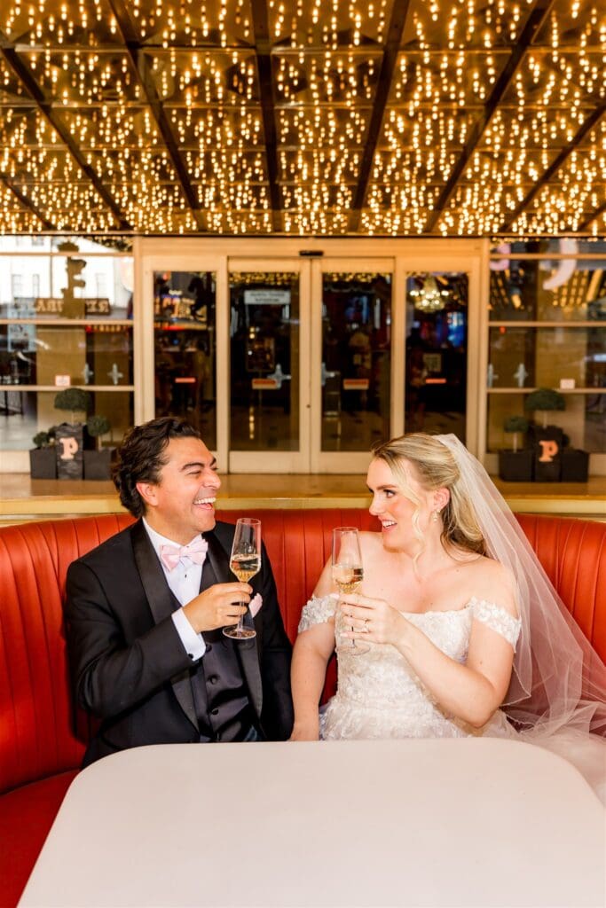 picture of the newlyweds laughing with each other during their session